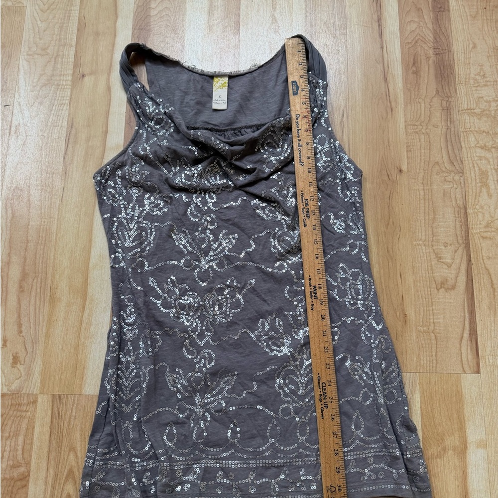 Anthropologie Charcoal Tank Top  tunic or dress with silver sequins large